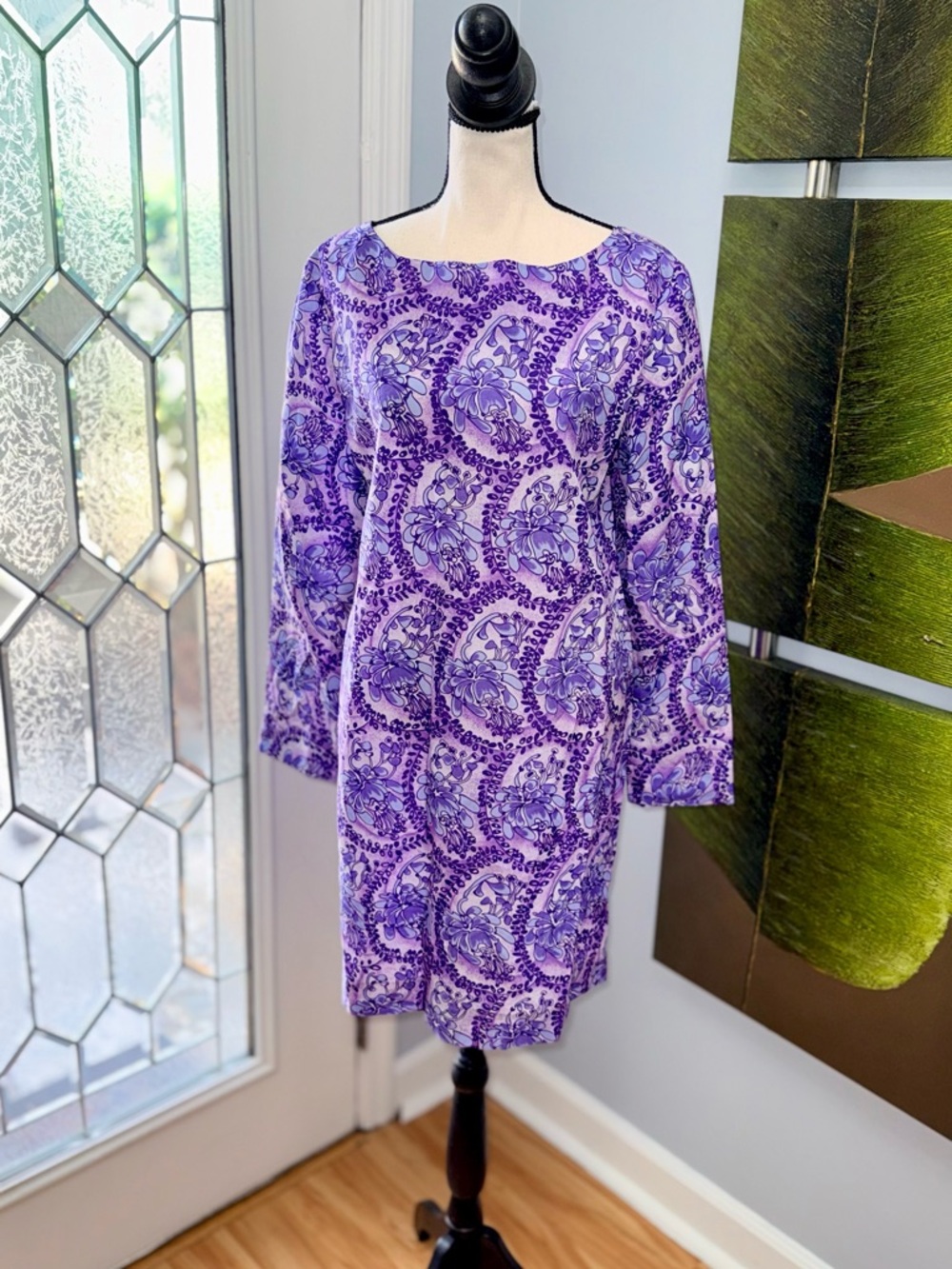 Vintage 1970s Handmade Purple Psychedelic Paisley Shift Mini Dress Tunic!